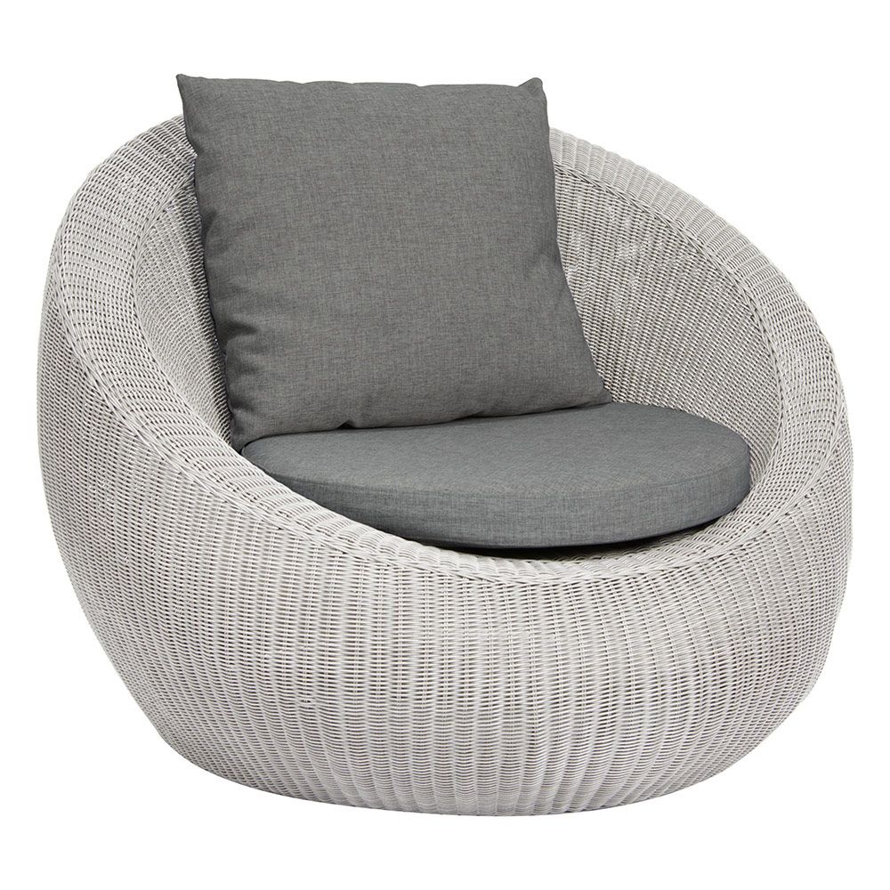Stern Loungesessel Anny mit Geflecht Vintage weiß und Kissen 100% Polyacryl Dessin seidengrau
