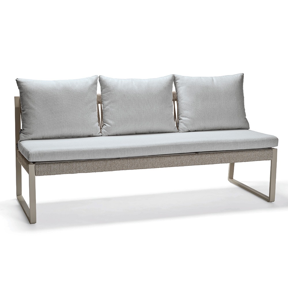 Stern Bank Tammo 3-Sitzer Aluminium greige Kordel greige Kissenset 100% Polyacryl perlgrau
