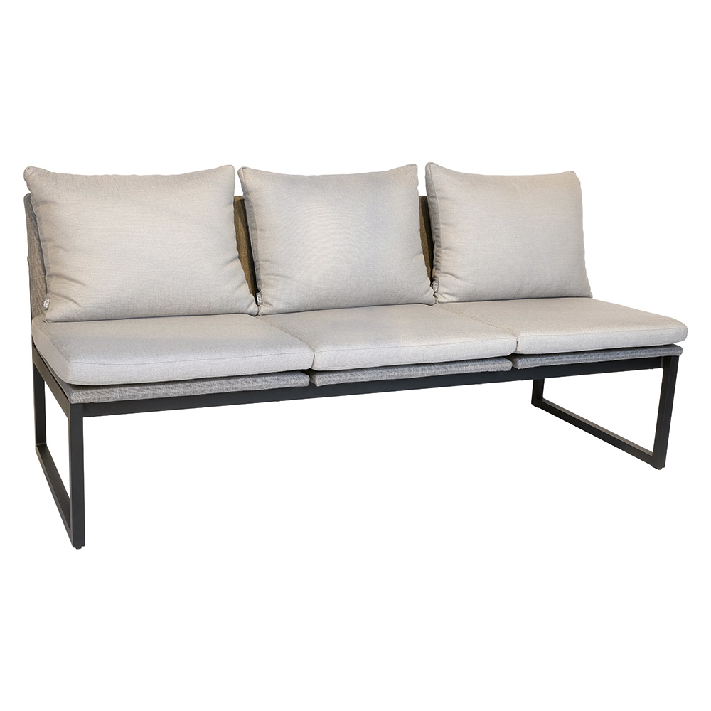 Stern Bank Tammo 3-Sitzer Aluminium schwarz matt Textilen Leinen grau Kissen 100% Polyacryl cream