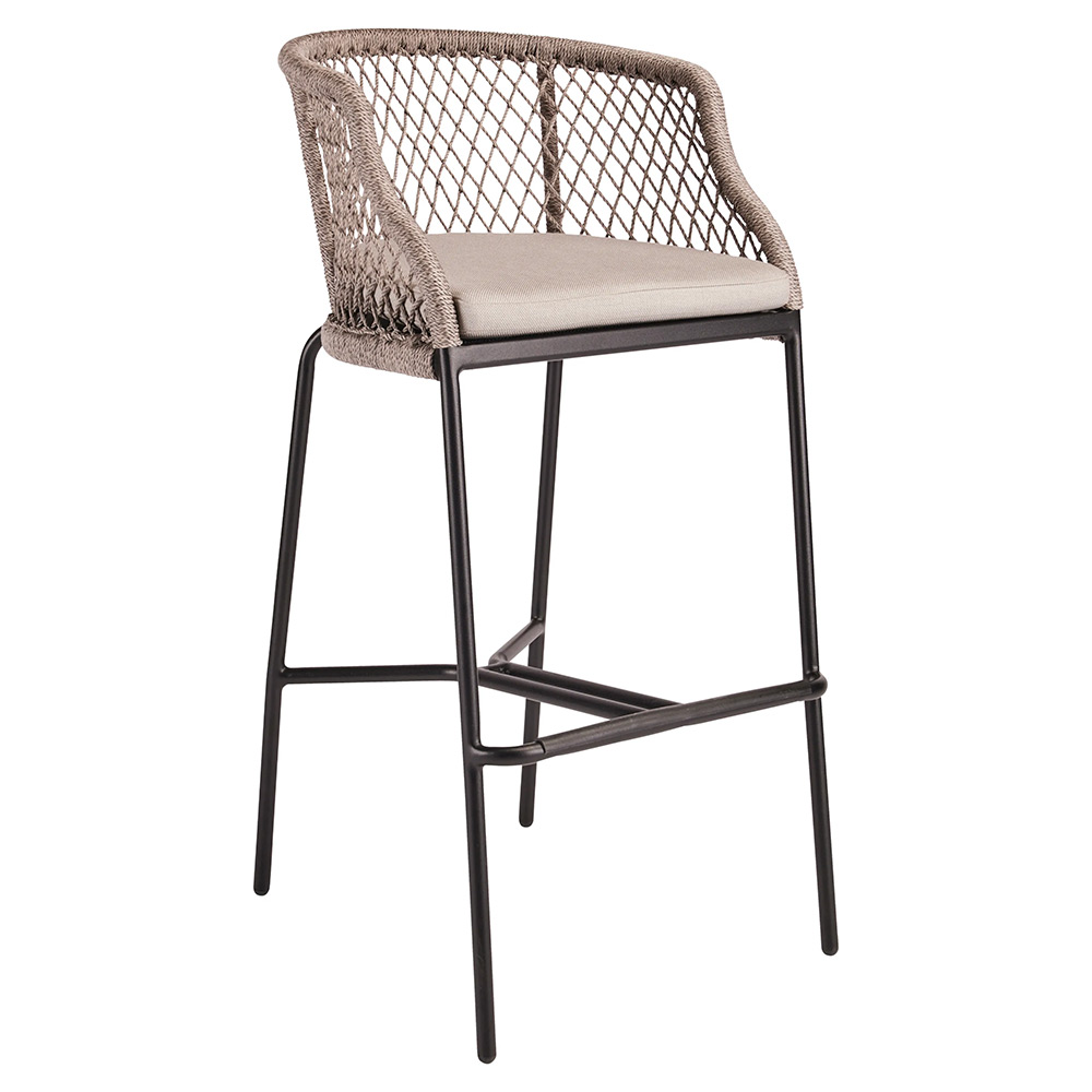 Stern Barsessel Odea Aluminium schwarz matt/Kordel salt/Kissen 100% Polyacryl cream