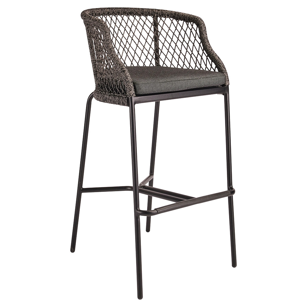 Stern Barsessel Odea Aluminium schwarz matt/Kordel pepper/Kissen 100% Polyacryl seidenschwarz