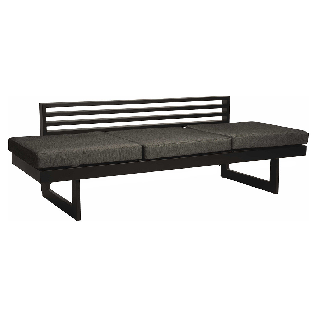Stern NEW HOLLY DINING Bank/Liege Alu schwarz matt mit Textilen Leinen grau und Auflage seidenschwarz schnell trocknender Schaumstoff