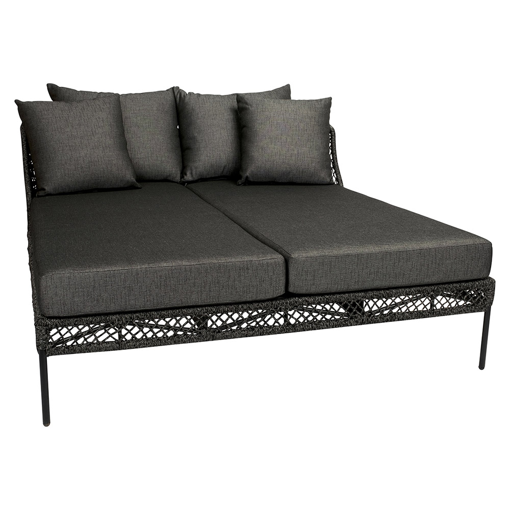 Stern Doppelliege Odea Aluminium schwarz matt Kordel pepper Kissen Outdoorstoff seidenschwarz
