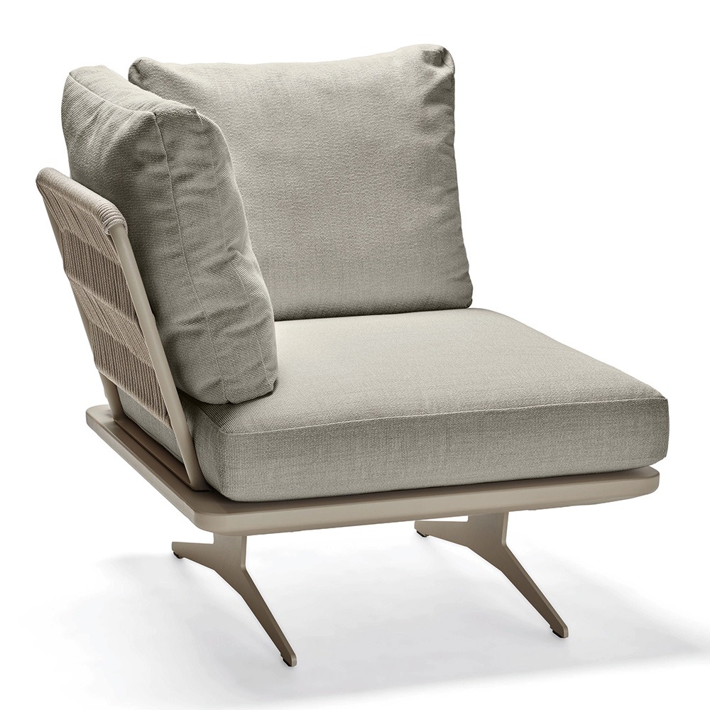 Stern Eckelement Enya Lounge Aluminium greige Rückenteil Kordel greige Kissen 100% Polyacryl Macchiato