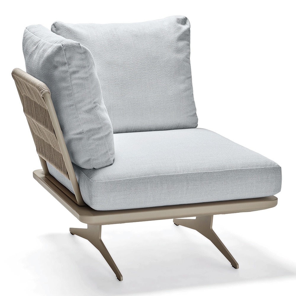 Stern Eckelement Enya Lounge Aluminium greige Rückenteil Kordel greige Kissen 100% Polyacryl perlgrau