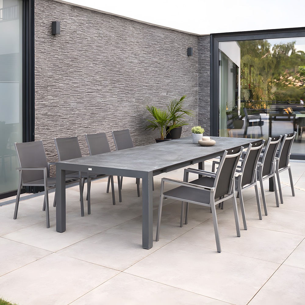 Stern Gartenmöbel Set 8x New Levanto graphit silbergrau mit Ausziehtisch 214 (294) Metallic grau