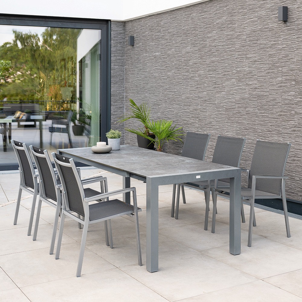 Stern Gartenmöbel Set 6x New Levanto graphit silbergrau mit Ausziehtisch 174 (254) Metallic grau
