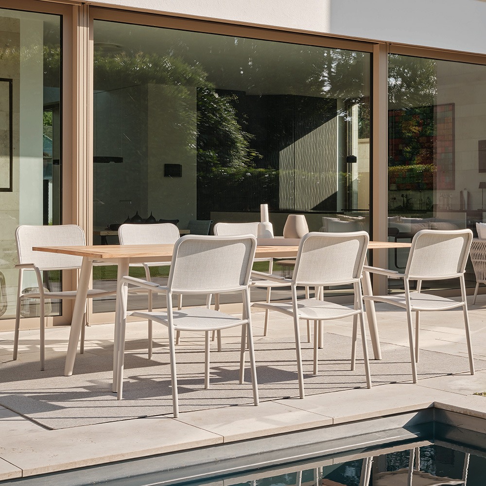 Stern Gartenmöbel-Set 7-teilig mit Interno Tisch greige 220cm Teakplatte und 6 Joris Stühlen greige Sesam light