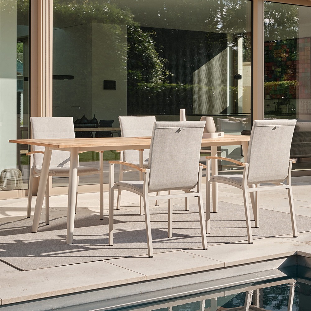 Stern Gartenmöbel-Set 5-teilig Aluminium greige mit Interno Tisch 220 cm und 4 Mick Stühle