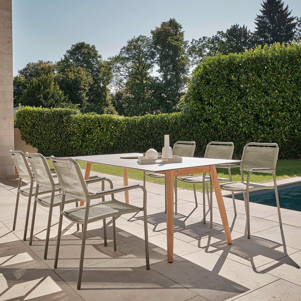 Stern Gartenmöbel-Set Joris warmgrau 7-teilig mit Interno Tisch Teak Tischplatte Stone