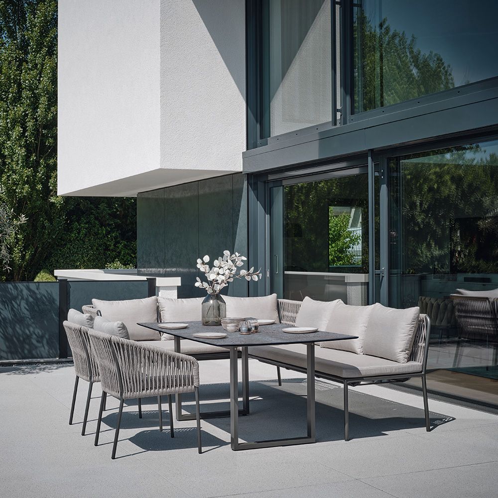 Stern Dining Gartenmöbel-Set Marla 5-teilig anthrazit mit Kordel salt Kissen graubraun