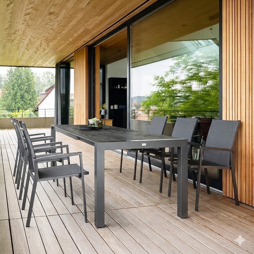 Stern Gartenmöbel Set 6x New Levanto anthrazit mit Ausziehtisch 174 (254) Zement