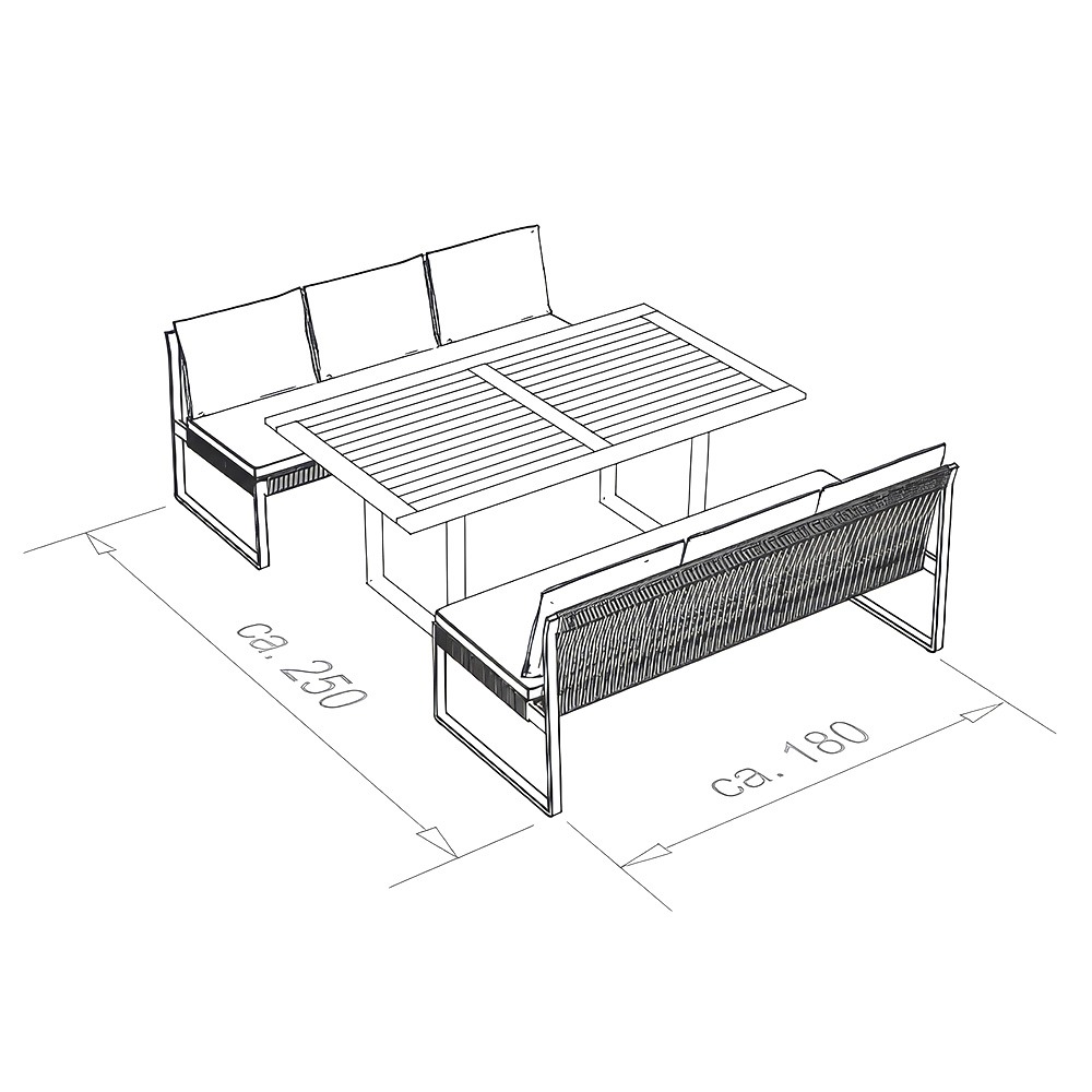 Stern Gartenmöbel-Set Tammo greige mit 2 x Dreisitzer Bank und Kufentisch Aluminium greige Teak 180x100 cm