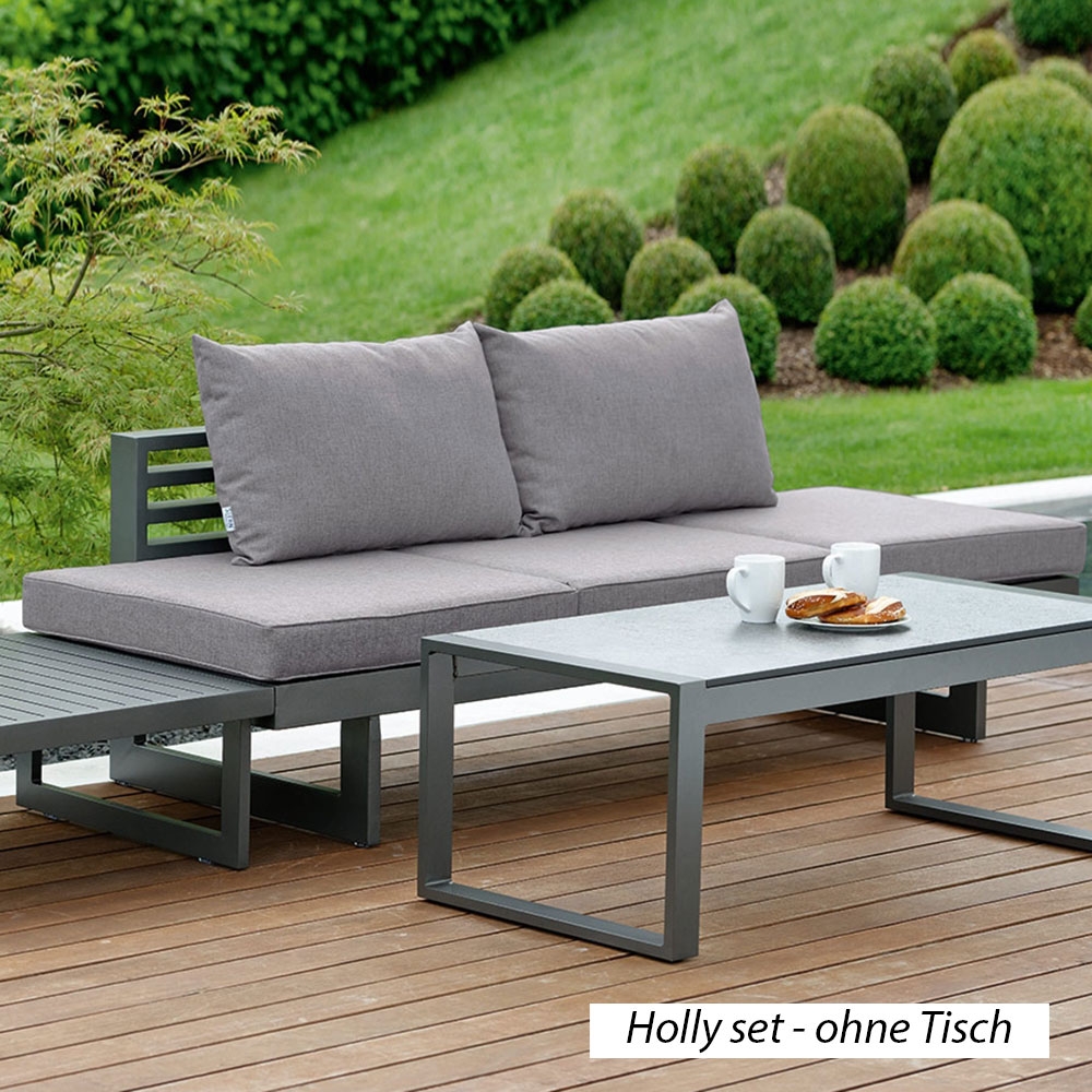 STERN Komplettset 2x NEW HOLLY Bank/Liege Alu anthrazit mit Auflage seidengrau und 4x Rückenkissen seidengrau