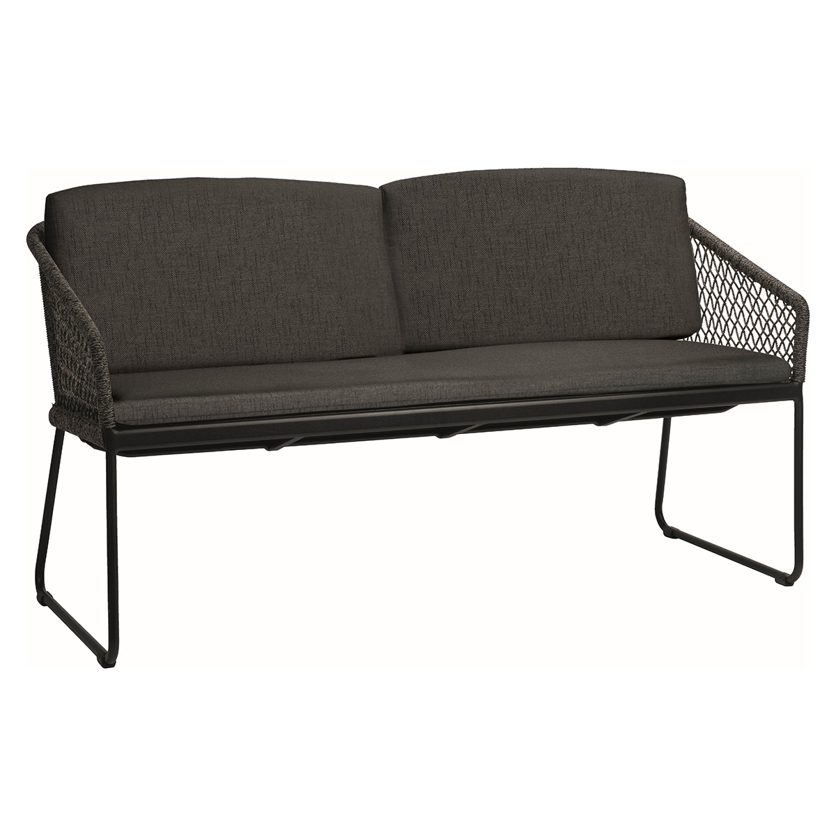 Stern Kufenbank 2-Sitzer Odea Aluminium schwarz matt Kordel pepper/Kissen 100% Polyacryl seidenschwarz