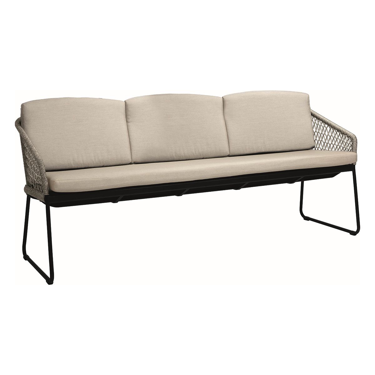 Stern Kufenbank 3-Sitzer Odea Aluminium schwarz matt Kordel salt/Kissen 100% Polyacryl cream