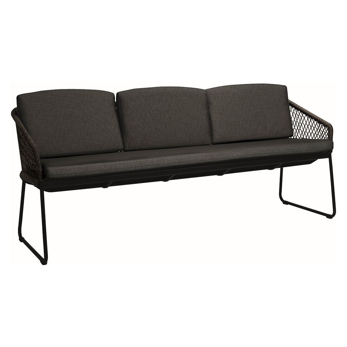 Stern Kufenbank 3-Sitzer Odea Aluminium schwarz matt Kordel pepper/Kissen 100% Polyacryl seidenschwarz