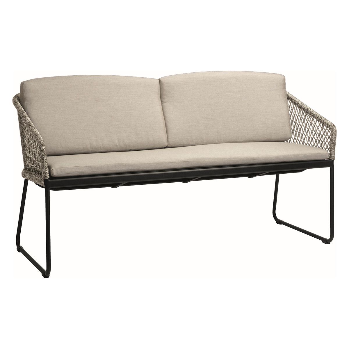 Stern Kufenbank 2-Sitzer Odea Aluminium schwarz matt Kordel salt/Kissen 100% Polyacryl cream