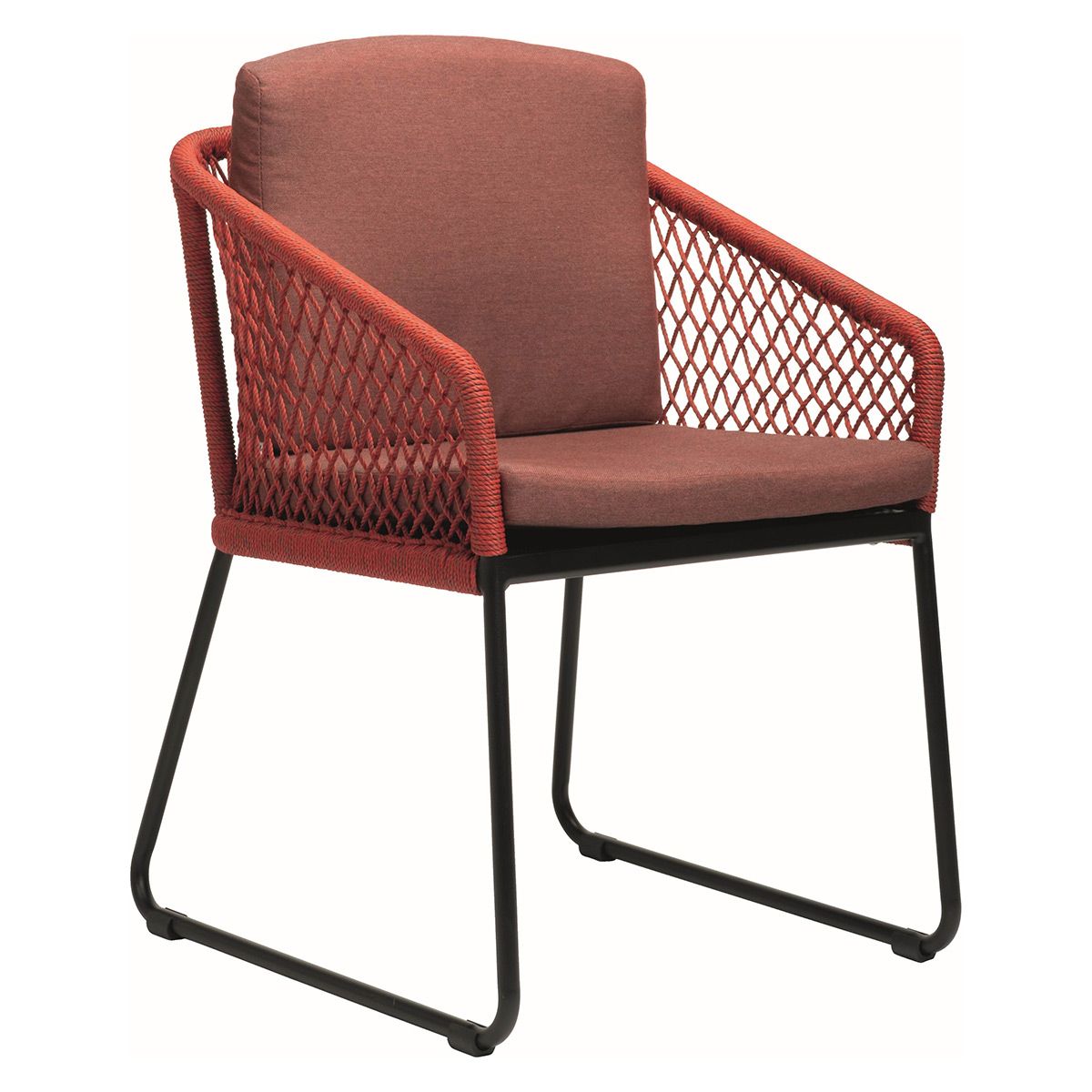 Stern Kufensessel Odea Aluminium schwarz matt/Kordel chili/Kissen 100% Polyacryl rot