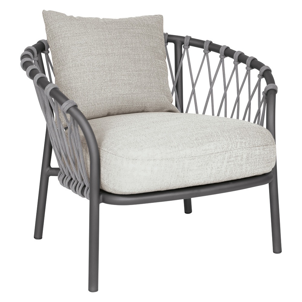 Stern Lounge Sessel Klea Aluminium anthrazit matt Kordel Stone Kissenset 100% Polyacryl Vanilla