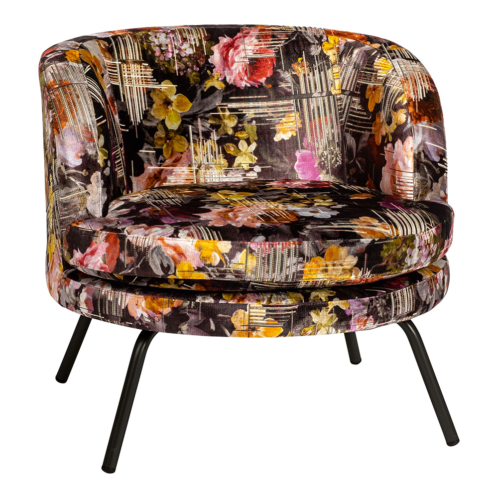 Stern Lounge-Sessel Leni Aluminium schwarz matt Bezug 53% Polyester/47% Viskose Dessin Flower