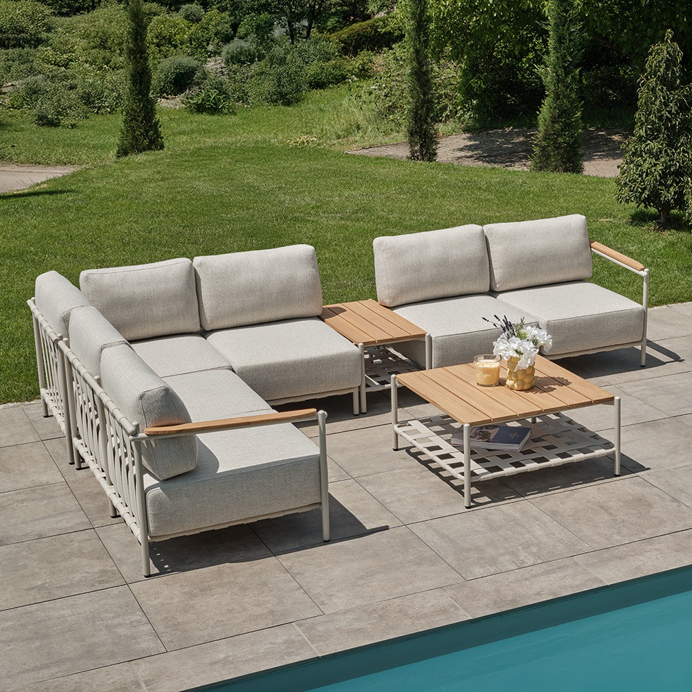 Stern Lounge Francis 6-teilig Set bestehend aus 1 x Zweisitzer links, 1 x Zweisitzer rechts, 1 x Mittelelement, 1 x Eckelement, 1 x Beistelltisch groß und klein