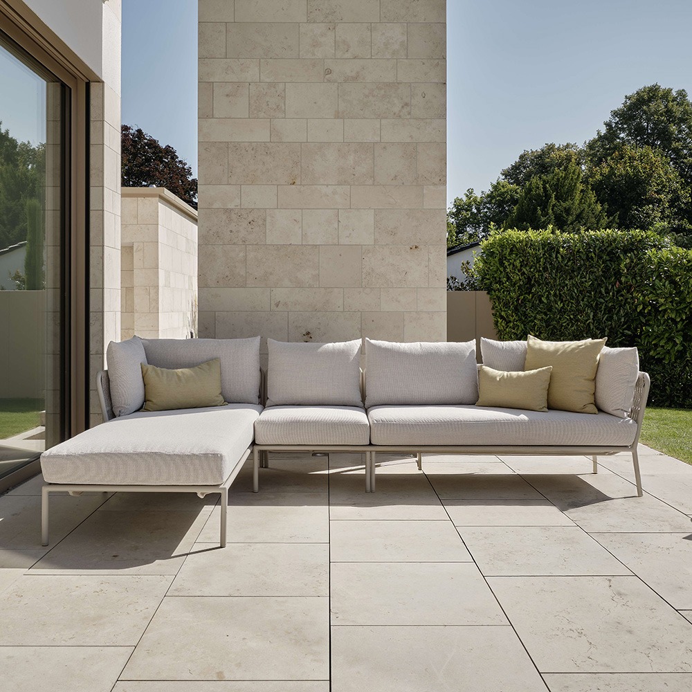 Stern Loungemöbel Set Romy 3-teilig Recamiere Aluminium greige Kissen Vanilla
