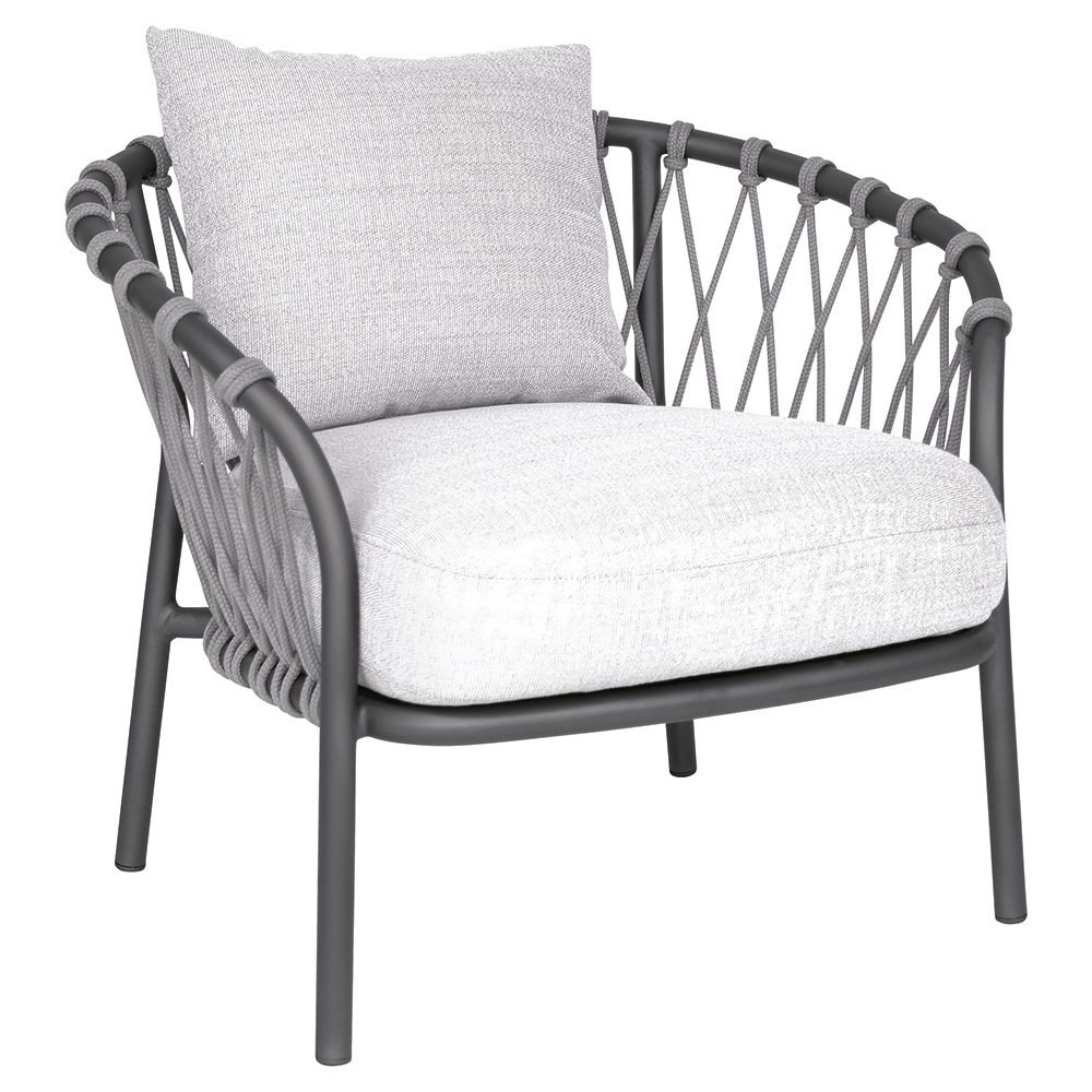 Stern Sessel Klea Lounge Aluminium anthrazit Kordel Stone Kissenset 100% Polyacryl perlgrau