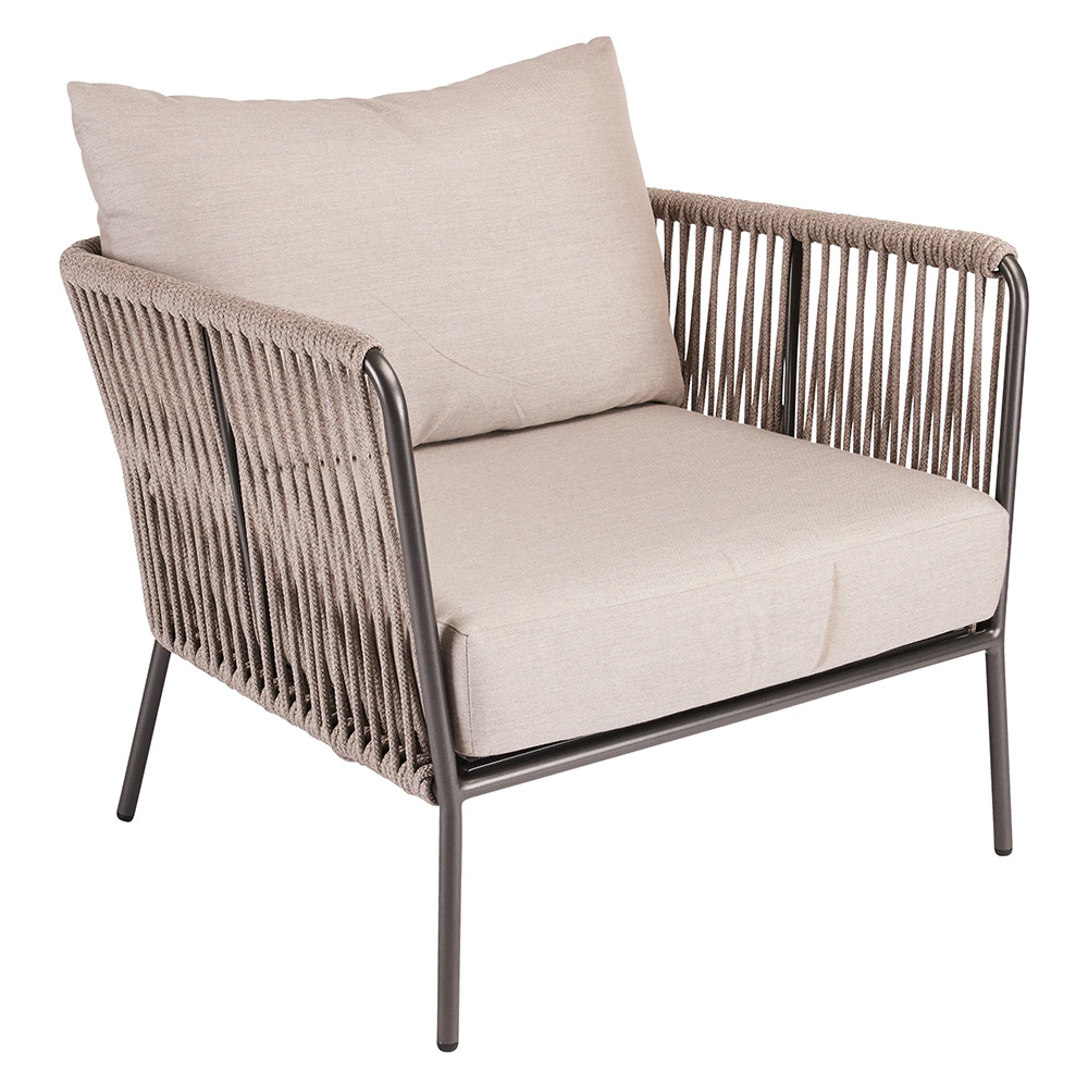 Stern Lounge-Sessel Marla Aluminium anthrazit Kordel salt Kissen 100% Polyacryl graubraun