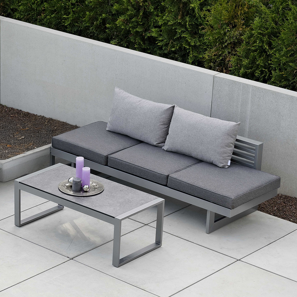 Stern NEW HOLLY Bank/Liege Aluminium graphit mit Beistelltisch Allround Alu graphit Zement hell
