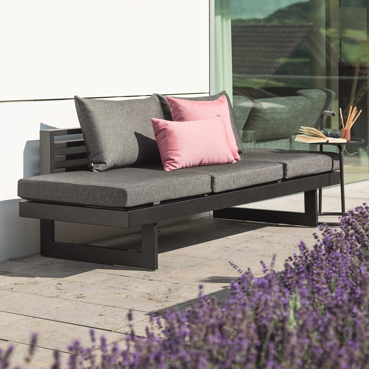 Stern NEW HOLLY Bank/Liege Aluminium schwarz matt mit Beistelltisch Beistelltisch Edi Alu schwarz