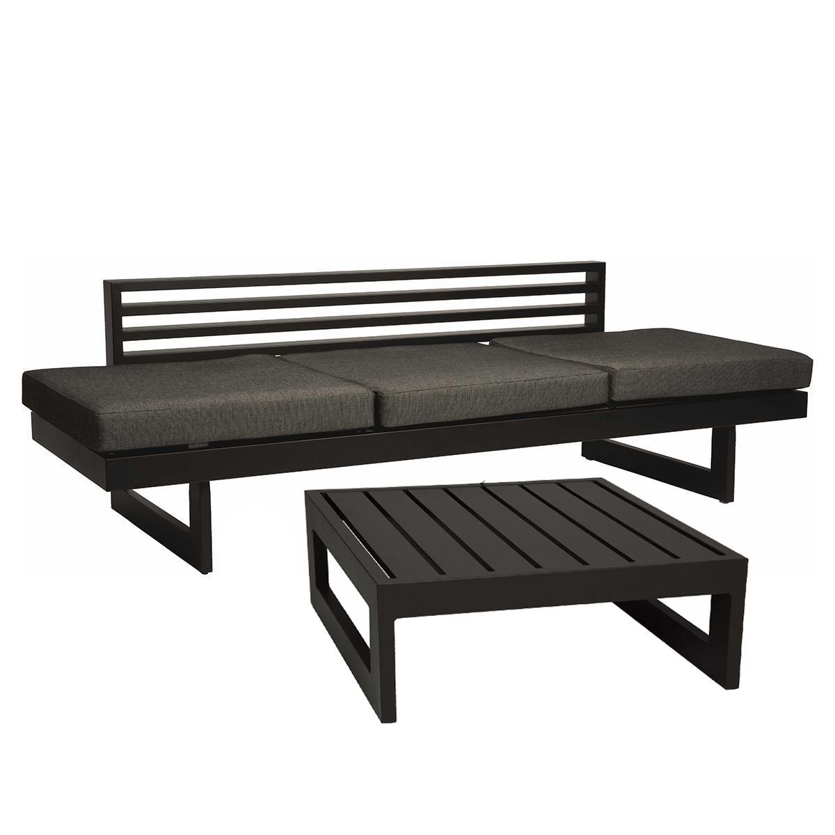 Stern NEW HOLLY Bank/Liege Aluminium schwarz matt mit Beistelltisch/Hocker Holly 72x72x33