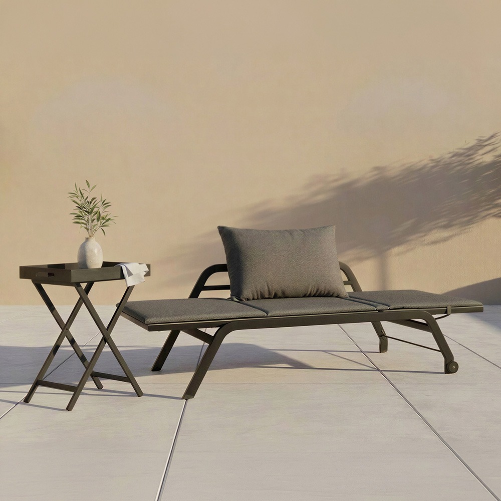 Stern NOVI Aluminium Set 2-teilig Novi Aluminium schwarz matt bestehend aus einer Rollenliege/Bank und einem Beistelltisch 60x40x75 cm