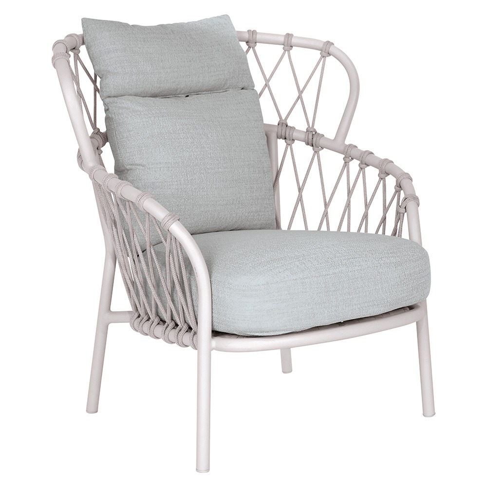Stern Pfauen-Sessel Klea Aluminium greige Kordel greige Kissenset 100% Polyacryl perlgrau