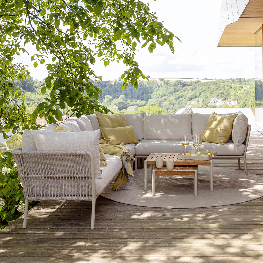 Stern Loungemöbel Set 5-teilig Romy Aluminium greige Kissen Vanilla mit Beistelltisch