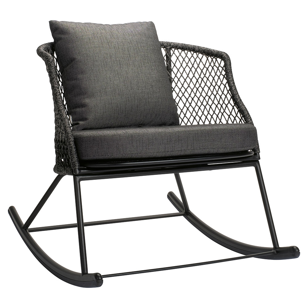 Stern Schaukelsessel Odea Aluminium schwarz matt Kordel pepper Kissen 100% Polyacryl seidenschwarz