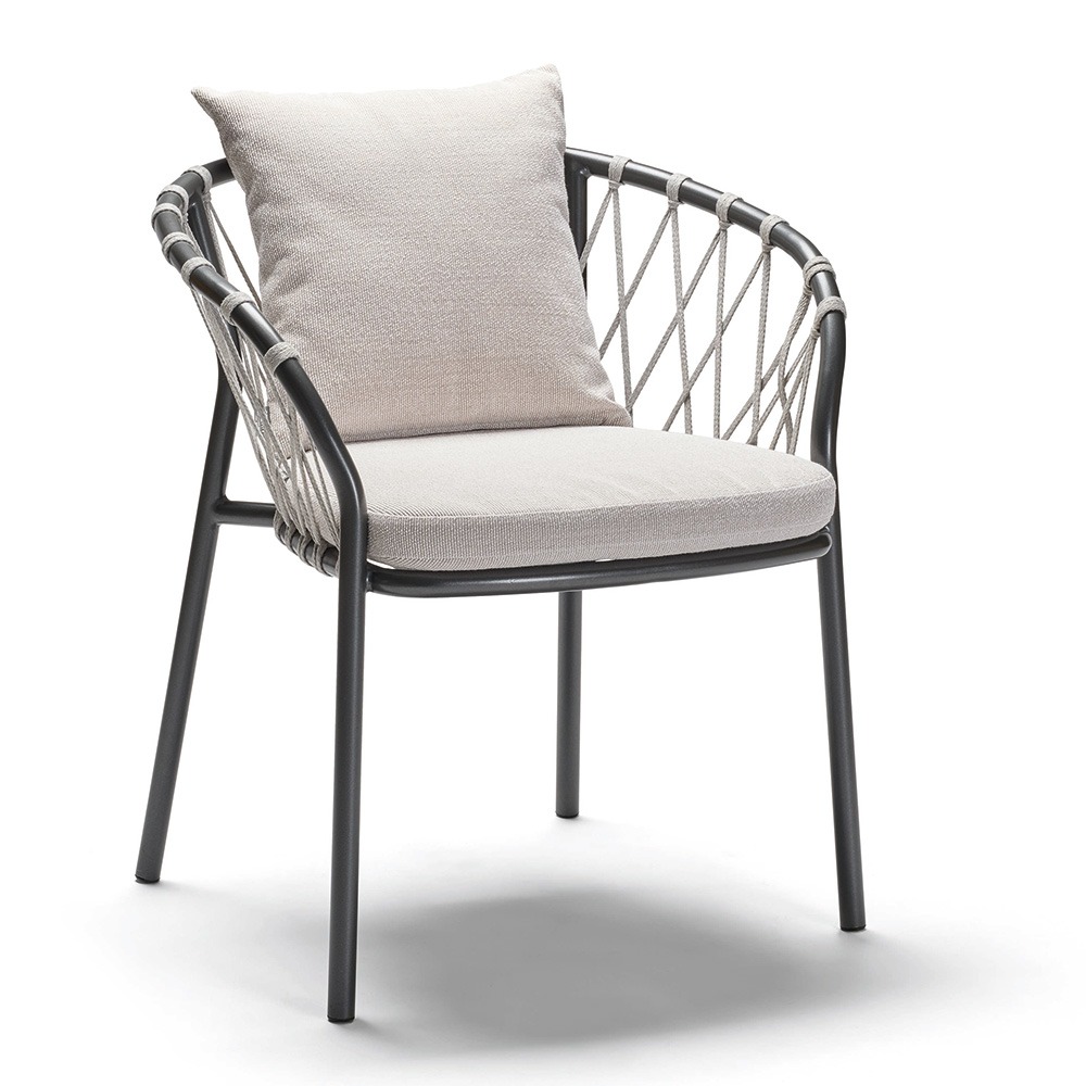 Stern Sessel Klea Aluminium anthrazit matt Kordel Stone Kissenset 100% Polyacryl Vanilla