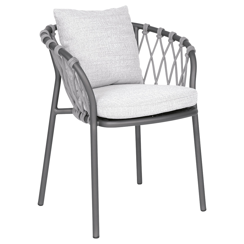Stern Sessel Klea Aluminium anthrazit Kordel Stone Kissenset 100% Polyacryl perlgrau