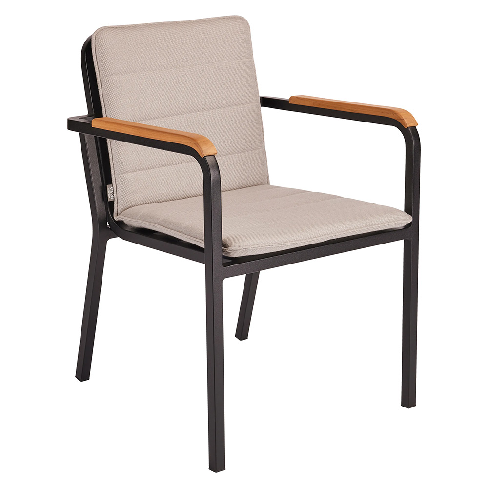 Stern Stapelsessel Pepe Aluminium schwarz matt Teakarmlehnen FSC®-zertifiziert Auflage 100% Polyacryl cream
