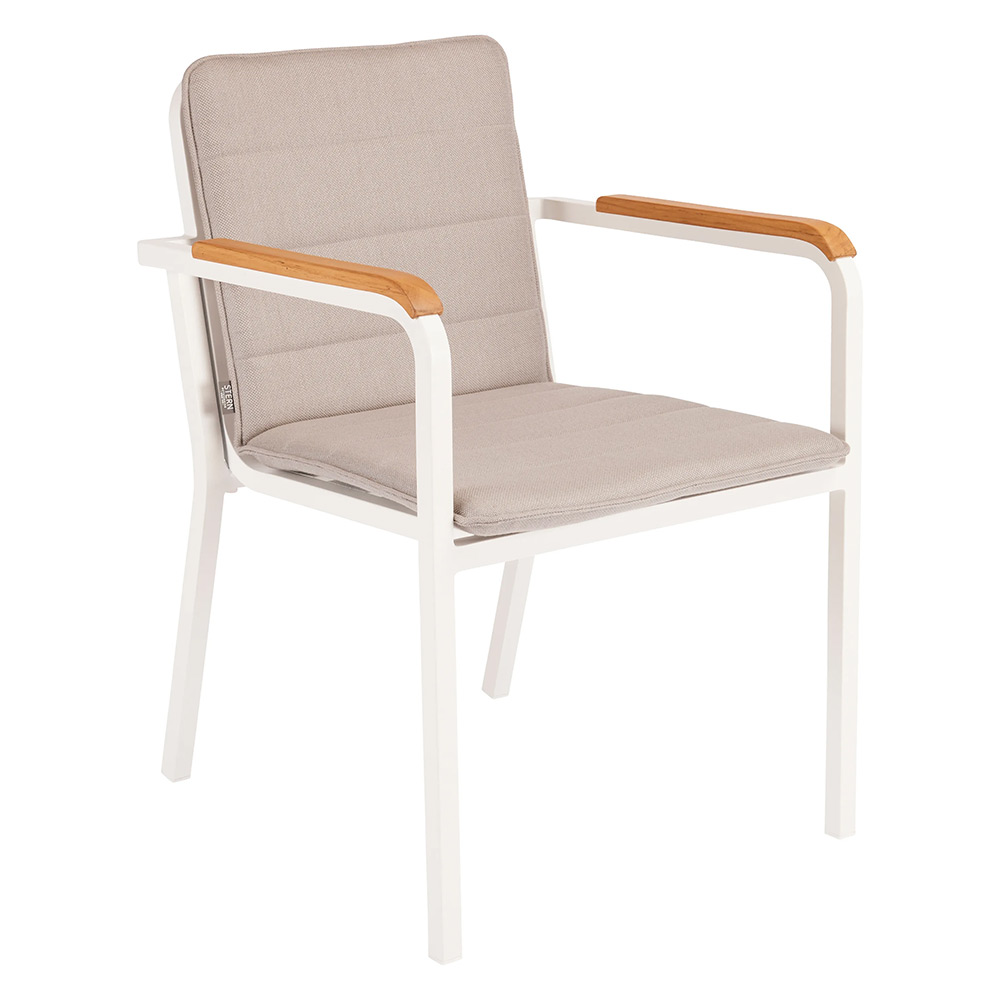 Stern Stapelsessel Pepe Aluminium weiß Teakarmlehnen FSC®-zertifiziert Auflage 100% Polyacryl cream
