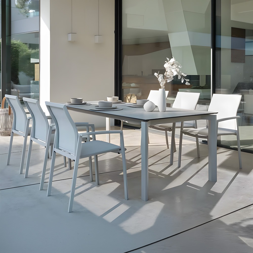 Stern Gartenmöbel-Set 7-teilig Aluminium greige mit Penta Tisch 220 cm und 6 Kari Stühle