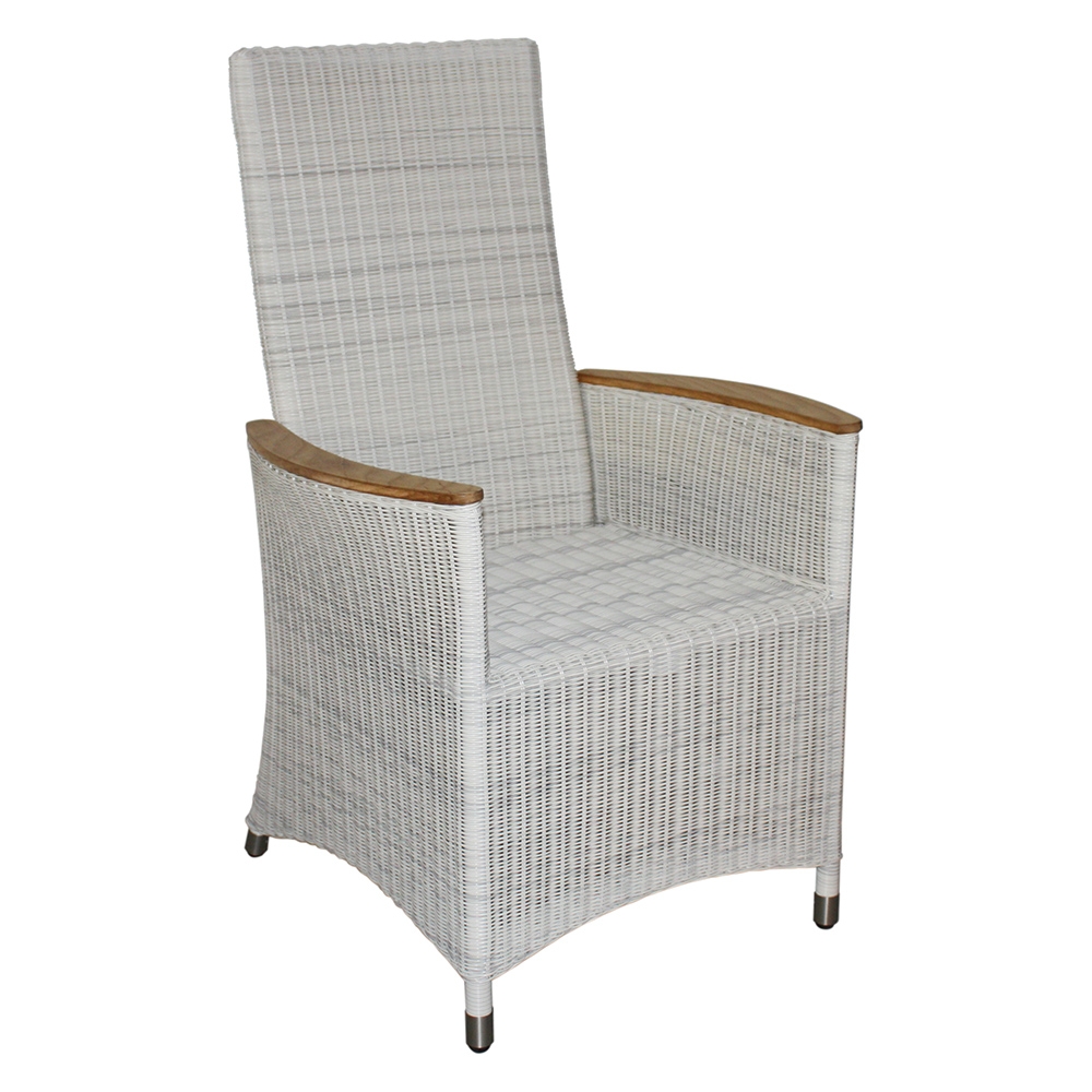 Zebra Relax Sessel Loomus Geflecht silkwhite, Alu-Rahmen und Teakholzarmlehnen, Rückenlehne verstellbar