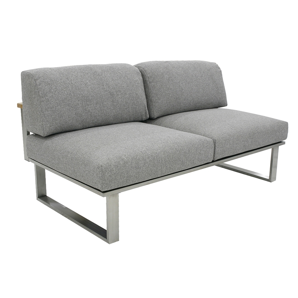 Zebra Belvedere Lounge 2-Sitzer (Mittelelement) mit Gestell aus Edelstahl und Teakholz (ohne Armlehnen) mit Kissenset Olefin grey (inkl. Schutzhülle)