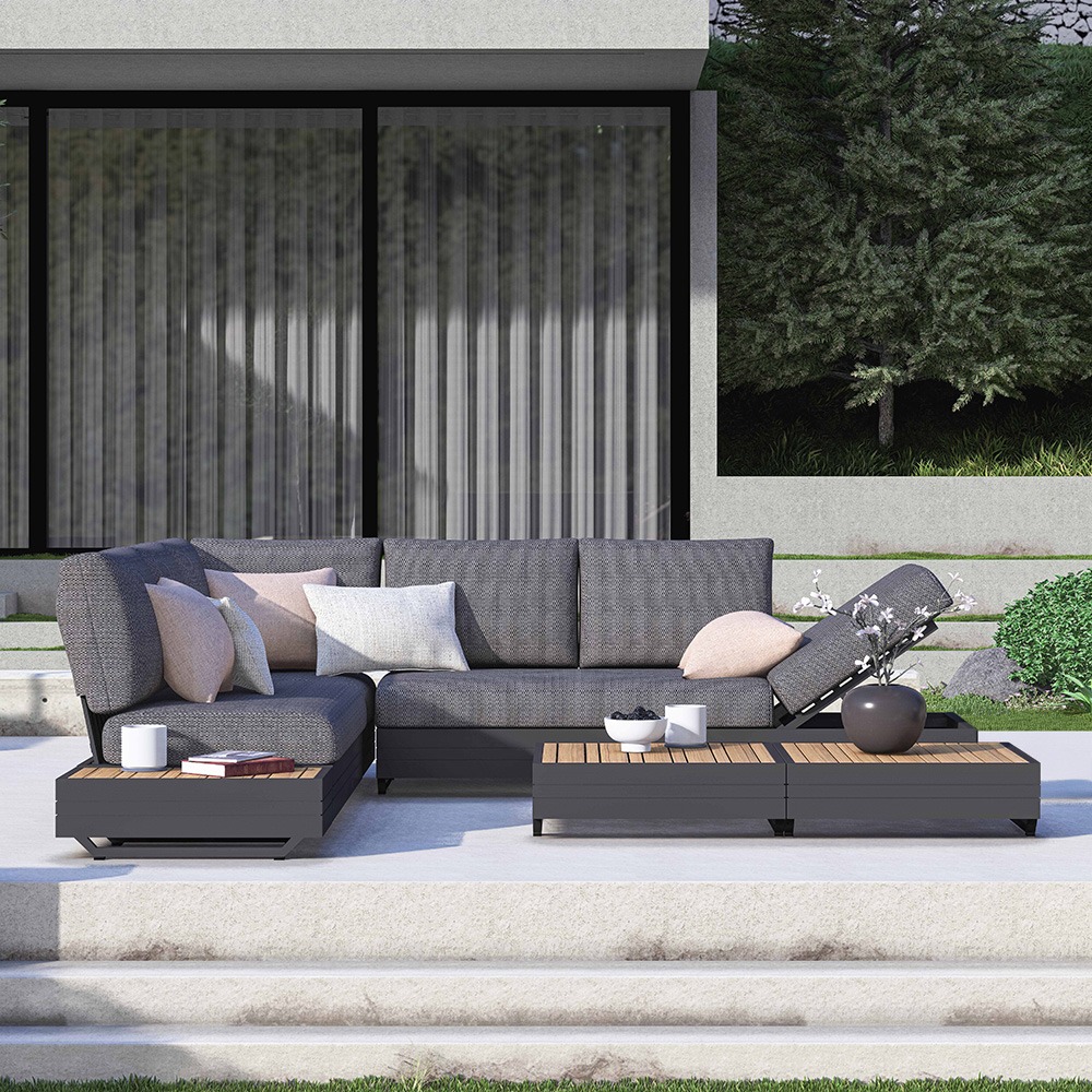 Zebra Cubo Neo 6-teilig Loungeset Alu graphit  inkl. wasserdichte Kissen sutton grey mit 3-Sitzer, 2-Sitzer, Ecke und 3 Kaffeetische