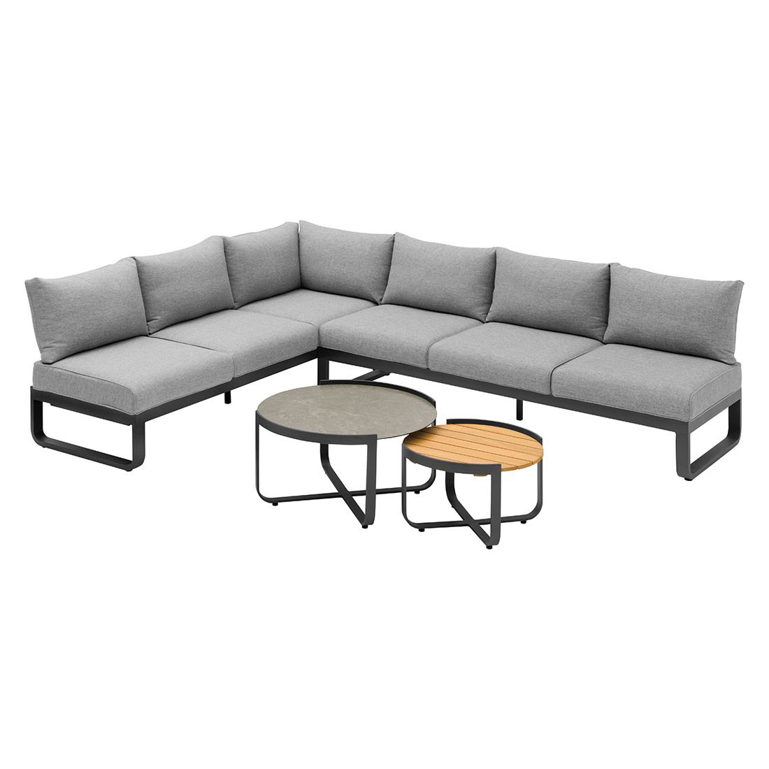 Zebra Fly Lounge 2x 3-Sitzer Olefin-Kissen Mixed-Grey mit Lounge 2er Tisch-Set