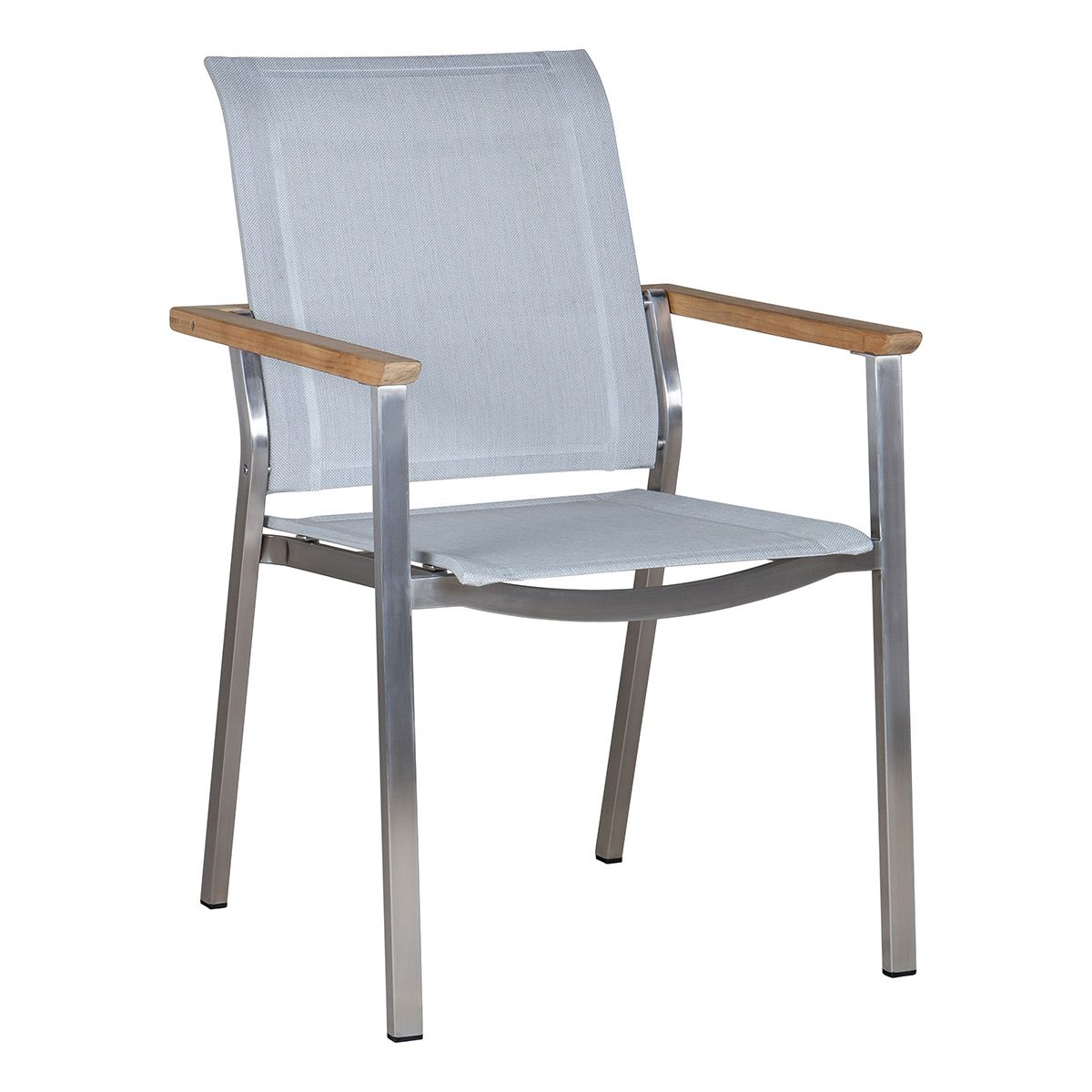 Zebra Infinity Sessel Edelstahl, Teakarmlehnen, Batyline Textilen, stapelbar, shell grey