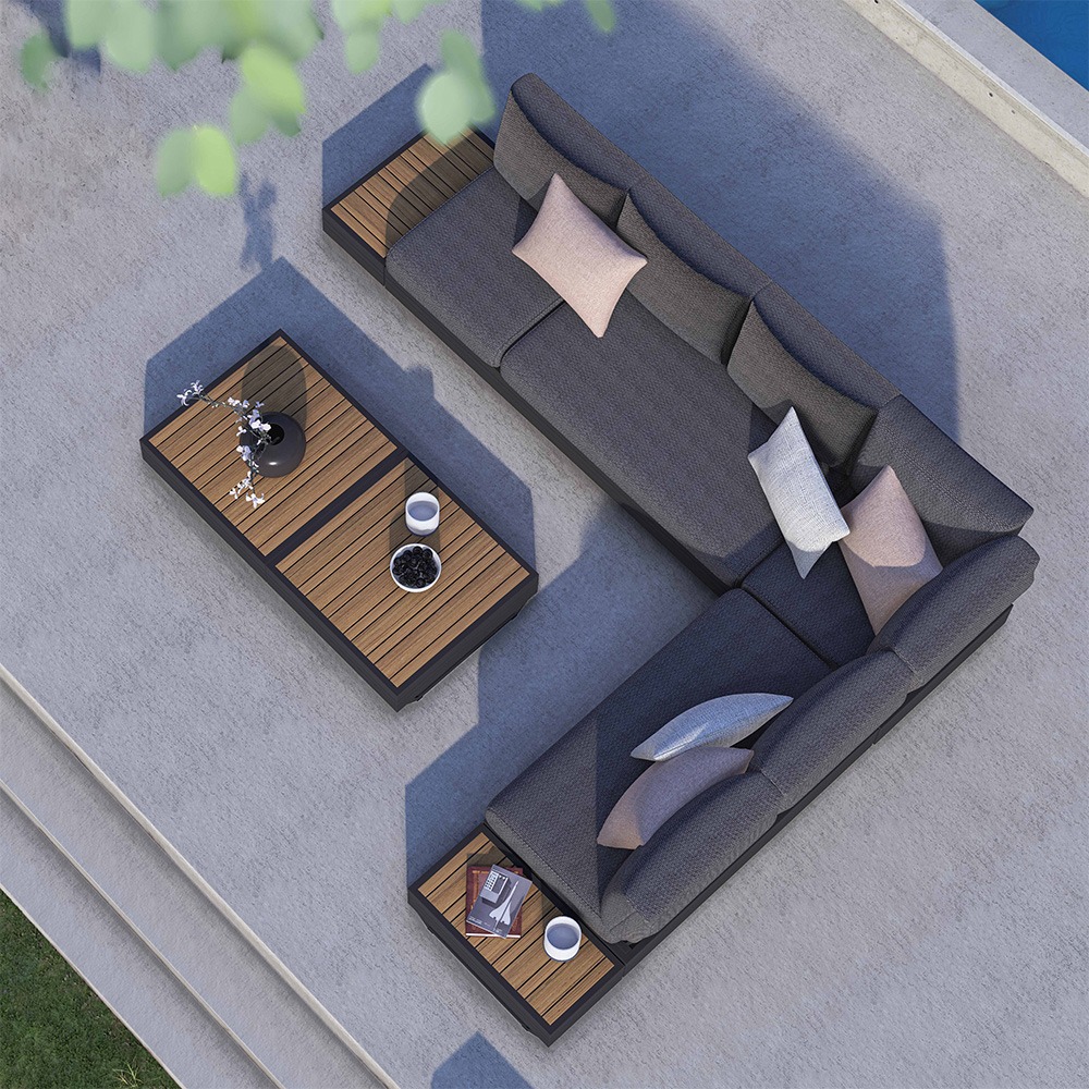 Zebra Cubo Neo Loungeset  7-teilig Alu graphit inkl. wasserdichte Kissen sutton greymit 3-Sitzer, 2-Sitzer, Ecke und 4 Kaffeetische