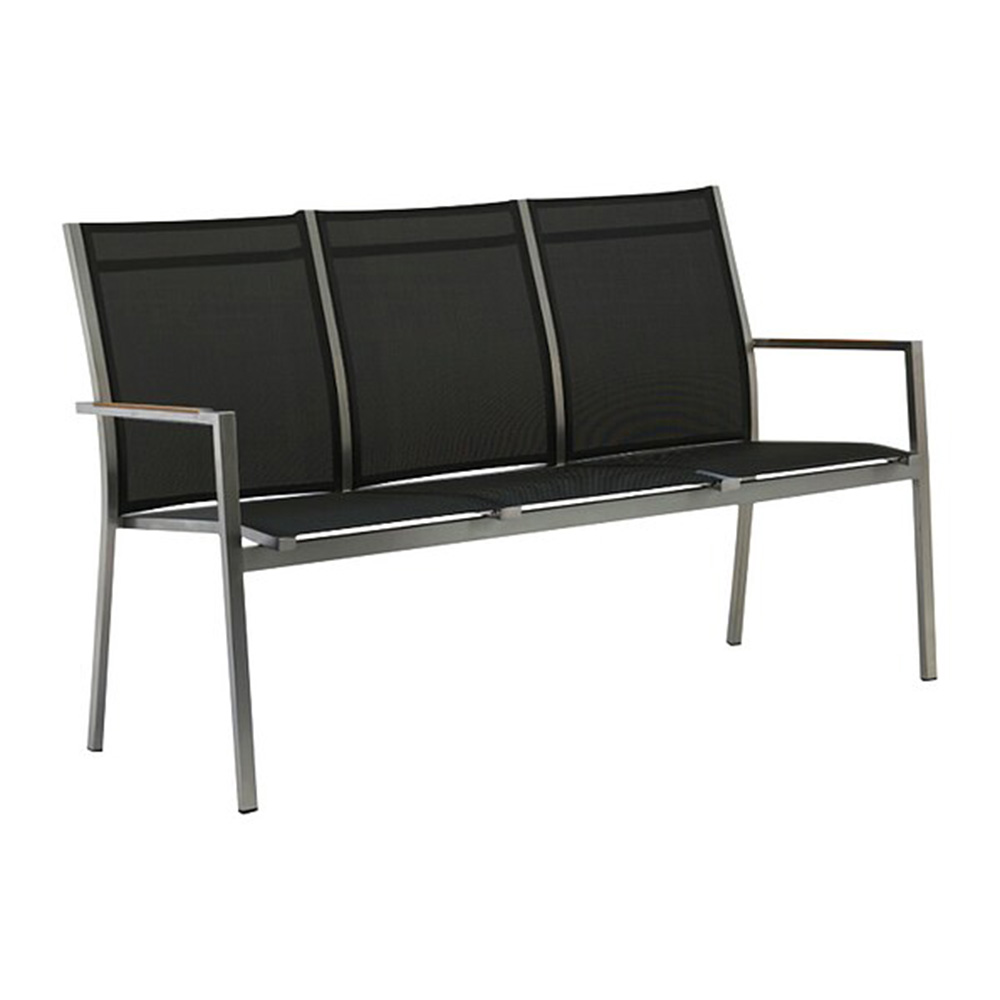 Zebra One Bank dark platinum Edelstahl, hochw. Textilen, Teakarmlehnen (eingelassen), stapelbar