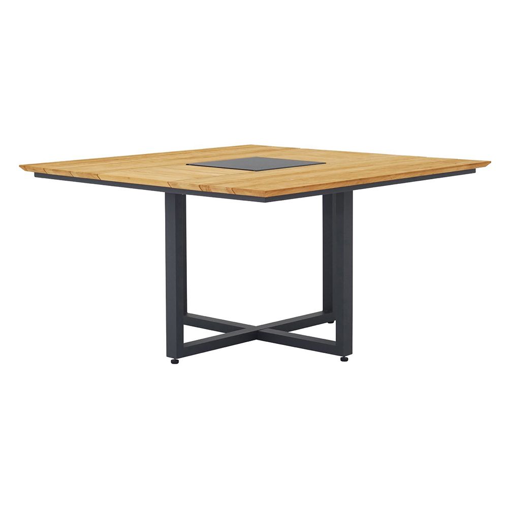 Zebra Quadux Alu Tisch,140x140 cm Aluminium graphite, Aluminiumabdeckung, recyceltes Teak, Schweizer Kante