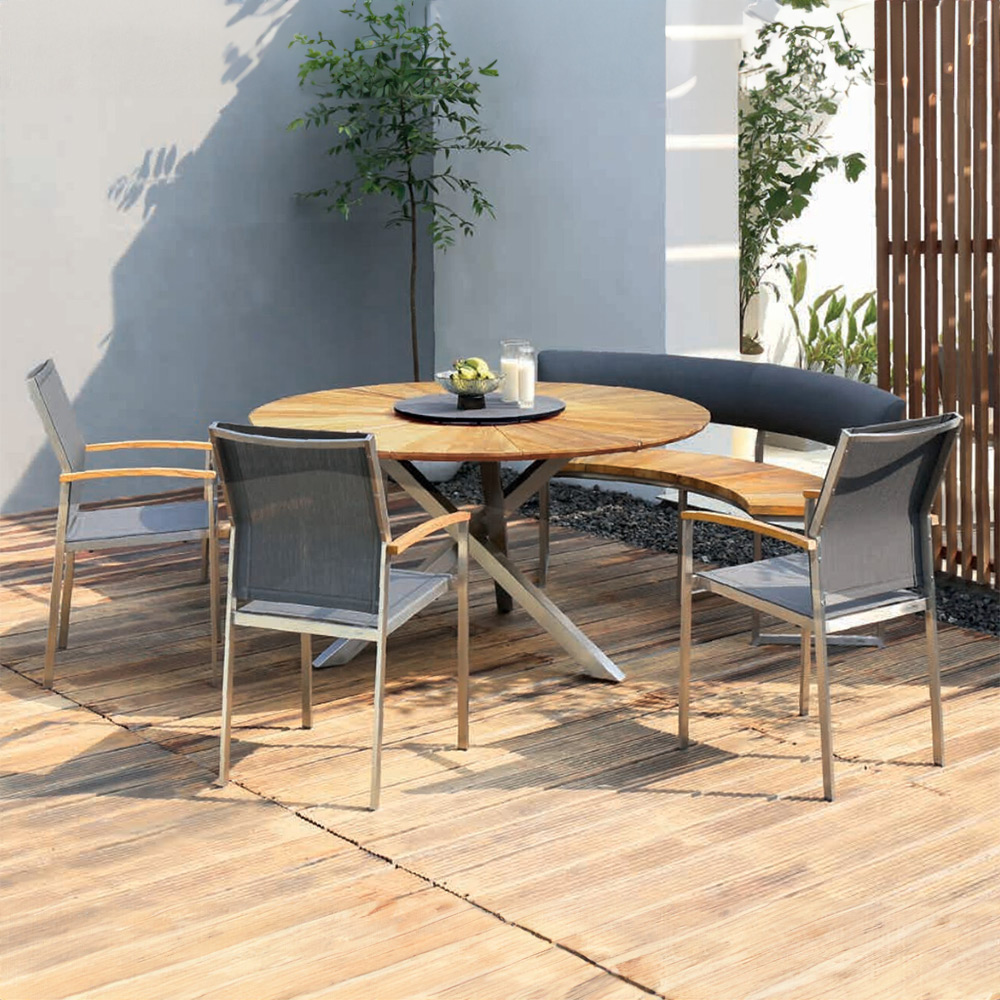 Zebra Gartenmöbel set Oryx Edge Tisch 160 cm rund mit 3x Sessel One dark platinum und Onyx Bank Edelstahl